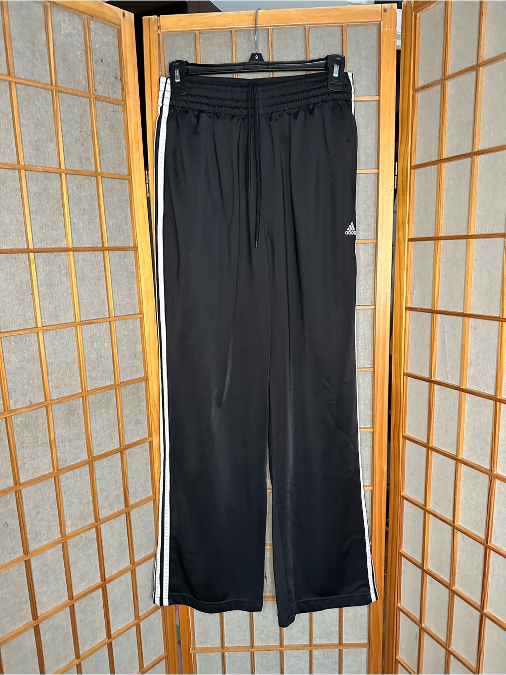 Classic Adidas Black Track Pants with White Stripes